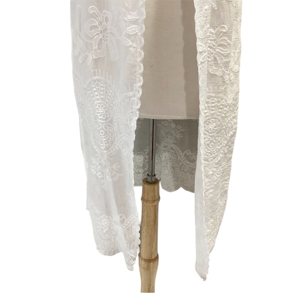 Kindred White Embroidered Floral Open Front Kimono Duster Sz L Beach Casual - Picture 9 of 12